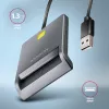 Axagon CRE-SM3T USB-A išmaniųjų / ID kortelių plokščiasis skaitytuvas, USB 2.0, 1,3 m, juodas, 56 g