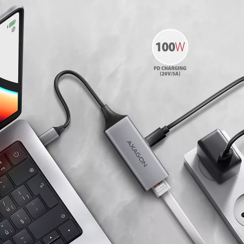 Axagon ADE-TXPD USB-C Gigabit Ethernet adapteris su PD 100W