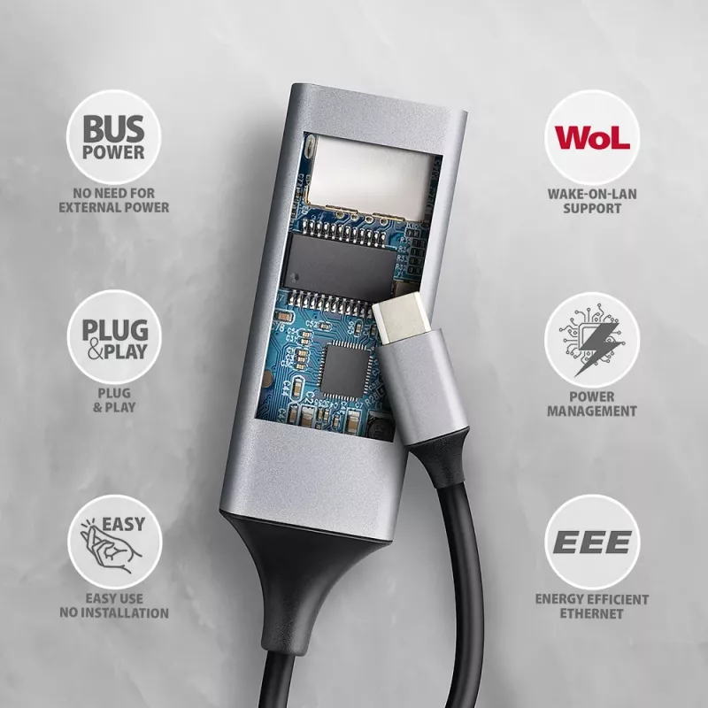 Axagon ADE-TXPD USB-C Gigabit Ethernet adapteris su PD 100W