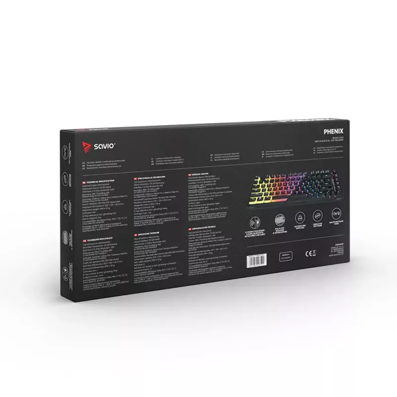 Žaidimų klaviatūra Savio SAVGK-PHENIX Geltona USB RF belaidė Bluetooth mechaninė 82 klavišai RGB