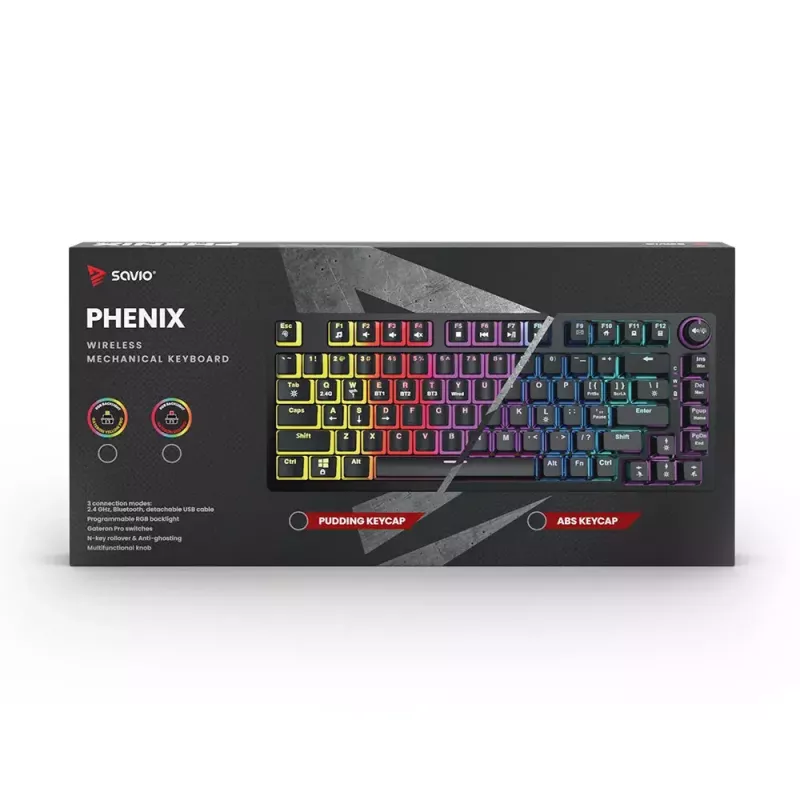 Žaidimų klaviatūra Savio SAVGK-PHENIX Geltona USB RF belaidė Bluetooth mechaninė 82 klavišai RGB