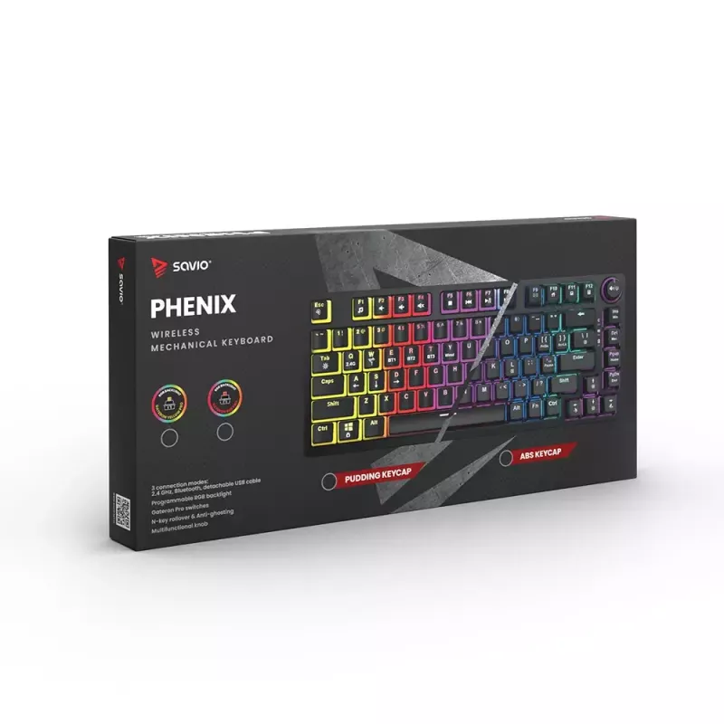 Žaidimų klaviatūra Savio SAVGK-PHENIX Geltona USB RF belaidė Bluetooth mechaninė 82 klavišai RGB