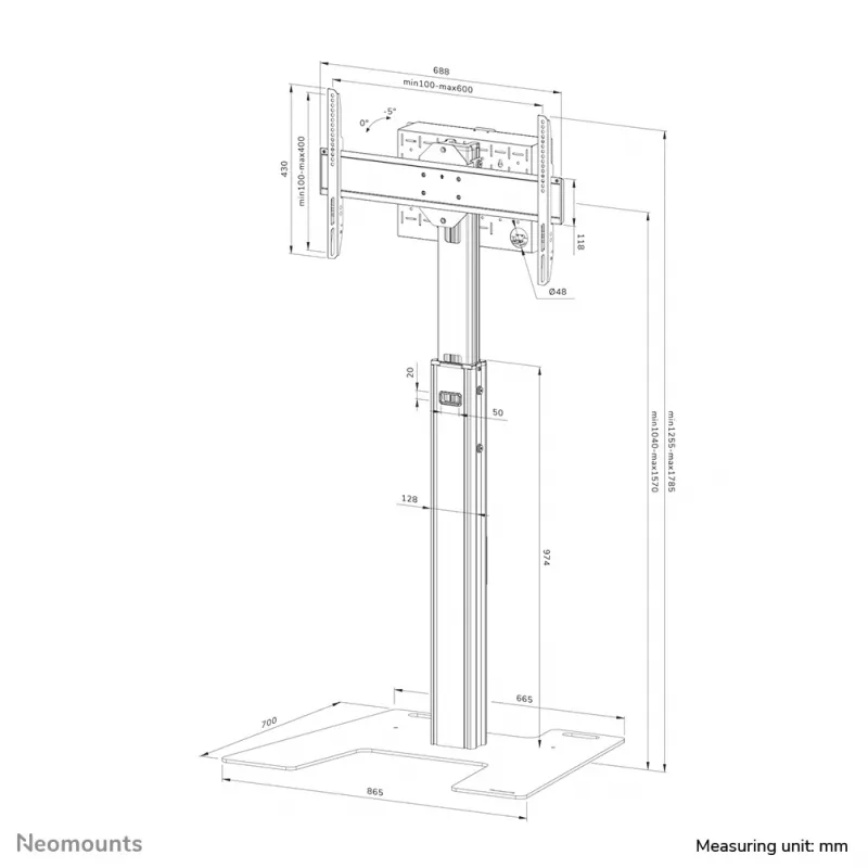Neomounts FL45S-825BL1 TV grindų stovas 37-75 col. - TÜV, 70 kg, 94 cm (37 col.), 190,5 cm (75 col.), 100 x 100 mm, 600 x 400 mm, 1040 - 1570 mm