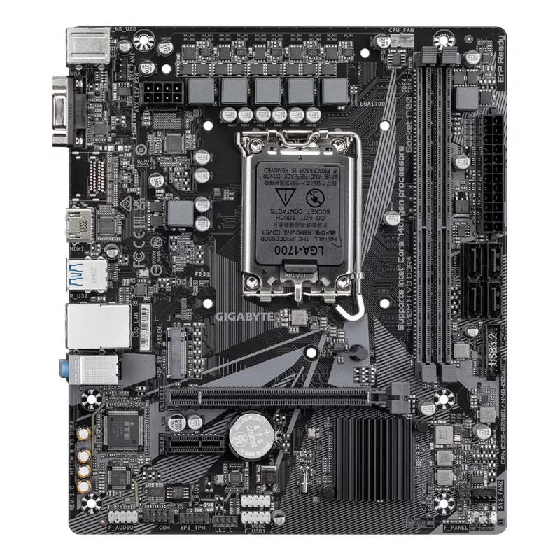 GIGABYTE H610M H V3 DDR4 pagrindinė plokštė - palaiko Intel Core 14-os kartos procesorius, 4+1+1 hibridinių fazių skaitmeninis VRM, iki 3200MHz DDR4, 1xPCIe 3.0 M.2, GbE LAN, USB 3.2 Gen 1