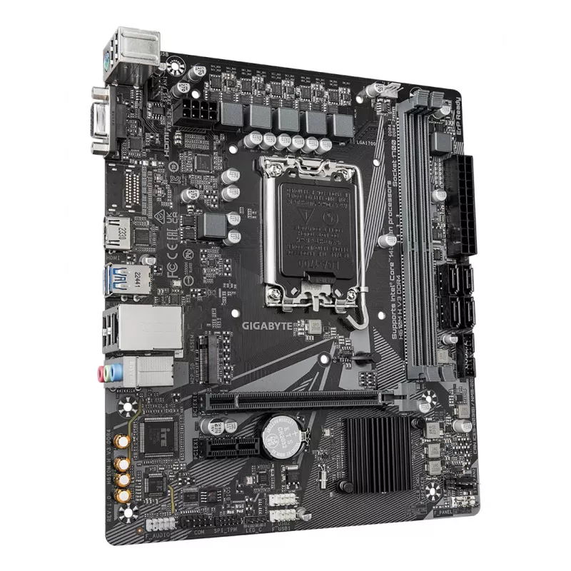 GIGABYTE H610M H V3 DDR4 pagrindinė plokštė - palaiko Intel Core 14-os kartos procesorius, 4+1+1 hibridinių fazių skaitmeninis VRM, iki 3200MHz DDR4, 1xPCIe 3.0 M.2, GbE LAN, USB 3.2 Gen 1