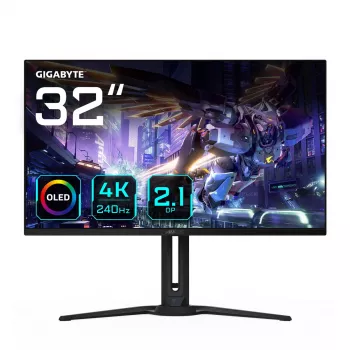 32” GIGABYTE AORUS FO32U2P OLED žaidimų monitorius – 3840×2160 UHD, 240 Hz, 0,03 ms, 250 cd/m², KVM, DisplayPort 2.1