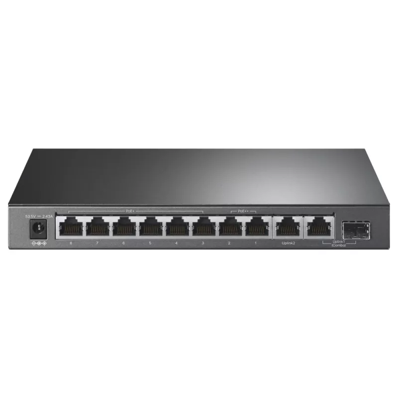 TP-Link 10 prievadų gigabitinis stalinis komutatorius su 6 prievadų PoE+ ir 2 prievadų PoE++
