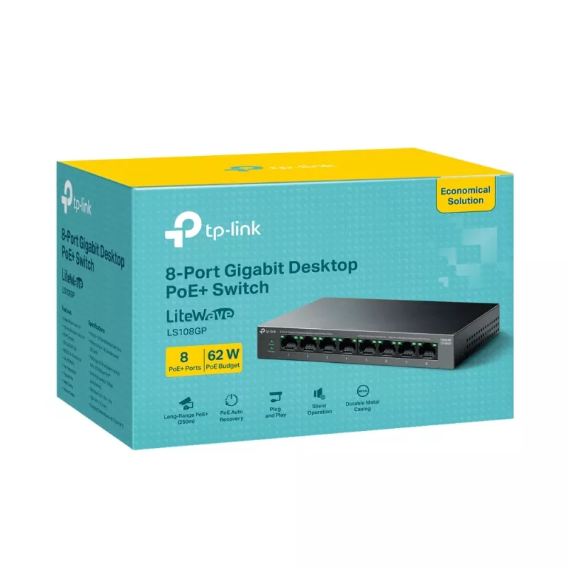TP-Link LiteWave 8 prievadų gigabitinis stalinis komutatorius su 8 PoE+ prievadais