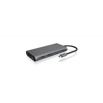 ICY BOX IB-DK4050-CPD Laidinė USB 3.2 Gen 1 (3.1 Gen 1) Type-C Dokinė stotelė Antracitinė