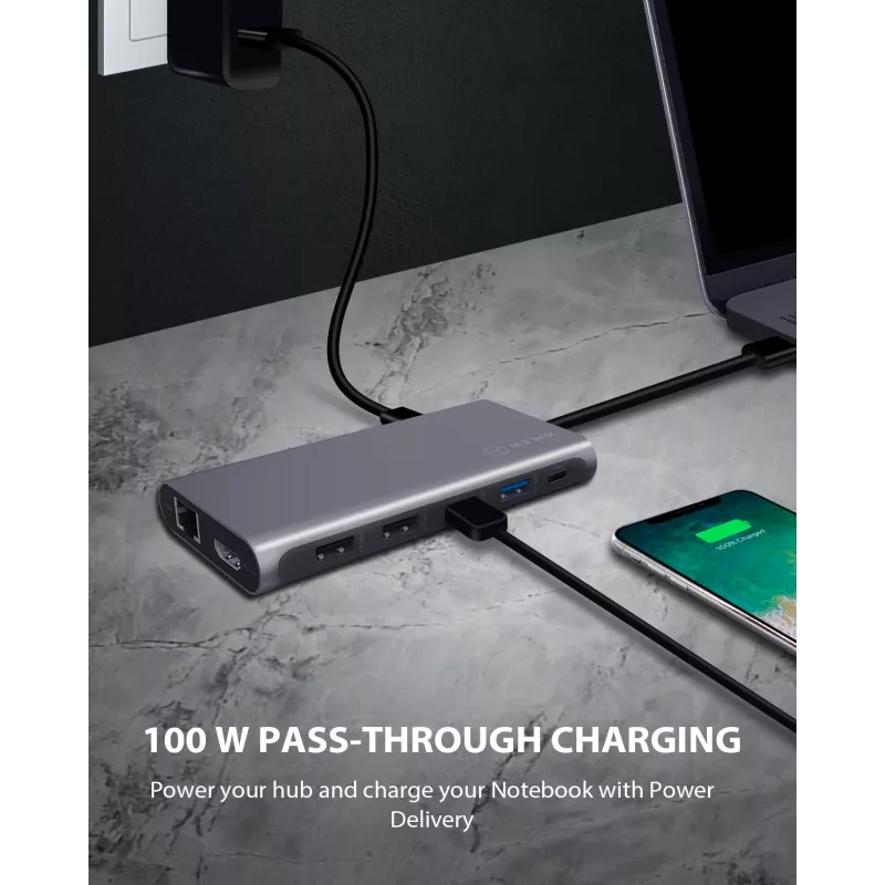 ICY BOX IB-DK4050-CPD Laidinė USB 3.2 Gen 1 (3.1 Gen 1) Type-C Dokinė stotelė Antracitinė
