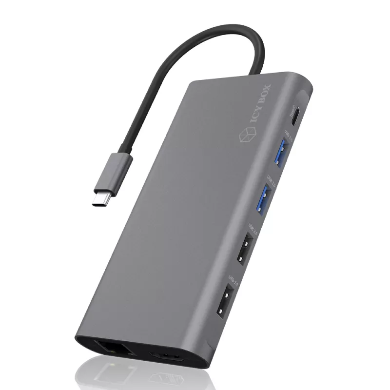 ICY BOX IB-DK4050-CPD Laidinė USB 3.2 Gen 1 (3.1 Gen 1) Type-C Dokinė stotelė Antracitinė