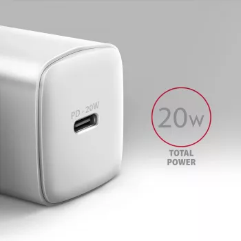 Axagon ACU-PD20W sieninis įkroviklis 1x QC3.0/AFC/FCP/PD type-C 20W baltas Mobilusis telefonas, Išmanusis telefonas, Išmanusis laikrodis, Planšetinis kompiuteris, Universalus, Laikrodis Kintamosios srovės Greitasis įkrovimas Vidaus