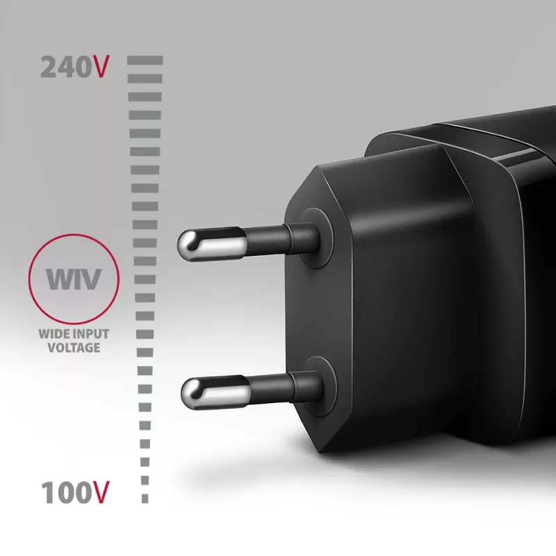 Axagon ACU-PD30 PD3.0 & QC4+ 1x IŠĖJIMO sieninis įkroviklis 30W, vidaus, kintamoji srovė, juodas