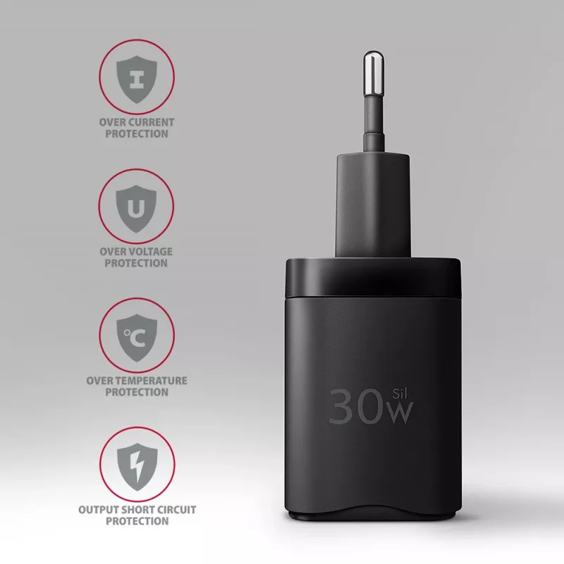 Axagon ACU-PD30 PD3.0 & QC4+ 1x IŠĖJIMO sieninis įkroviklis 30W, vidaus, kintamoji srovė, juodas