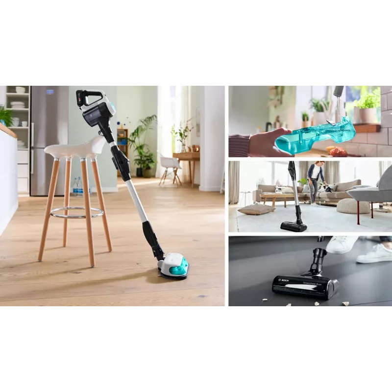 Bosch BCS71HYG1 belaidis dulkių siurblys/elektrinė šluota Baterija Sausam ir šlapiam valymui HEPA Be maišelio 0,3 l 23,5 W Juoda, Balta 3 Ah