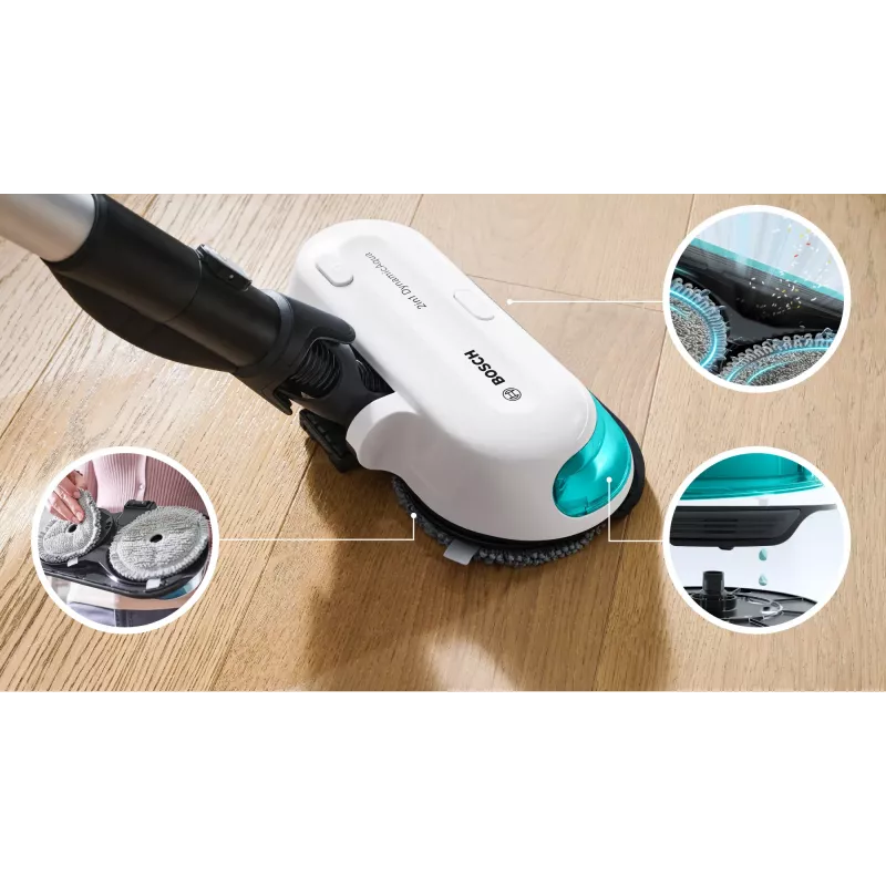 Bosch BCS71HYG1 belaidis dulkių siurblys/elektrinė šluota Baterija Sausam ir šlapiam valymui HEPA Be maišelio 0,3 l 23,5 W Juoda, Balta 3 Ah