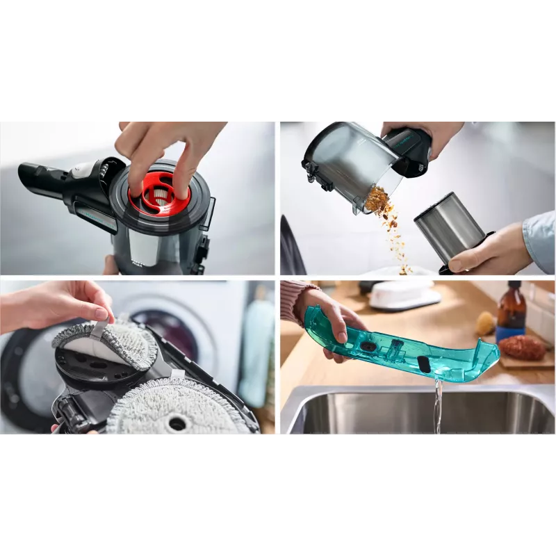 Bosch BCS71HYG1 belaidis dulkių siurblys/elektrinė šluota Baterija Sausam ir šlapiam valymui HEPA Be maišelio 0,3 l 23,5 W Juoda, Balta 3 Ah