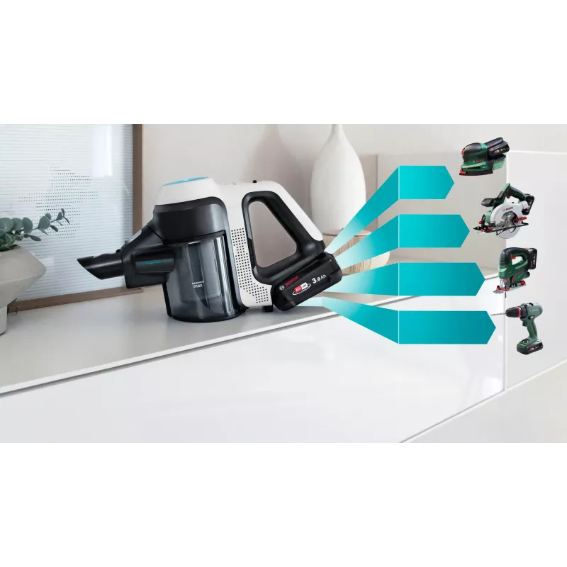 Bosch BCS71HYG1 belaidis dulkių siurblys/elektrinė šluota Baterija Sausam ir šlapiam valymui HEPA Be maišelio 0,3 l 23,5 W Juoda, Balta 3 Ah
