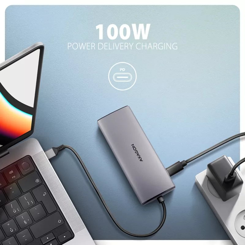 Axagon HMC-6G2L USB 10Gbps šakotuvas, 2x USB-A, 1x USB-C, HDMI 4k/60Hz, RJ-45, PD 100W