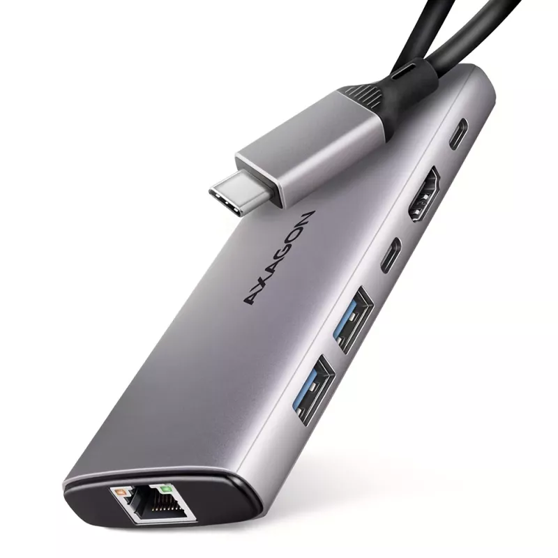 Axagon HMC-6G2L USB 10Gbps šakotuvas, 2x USB-A, 1x USB-C, HDMI 4k/60Hz, RJ-45, PD 100W