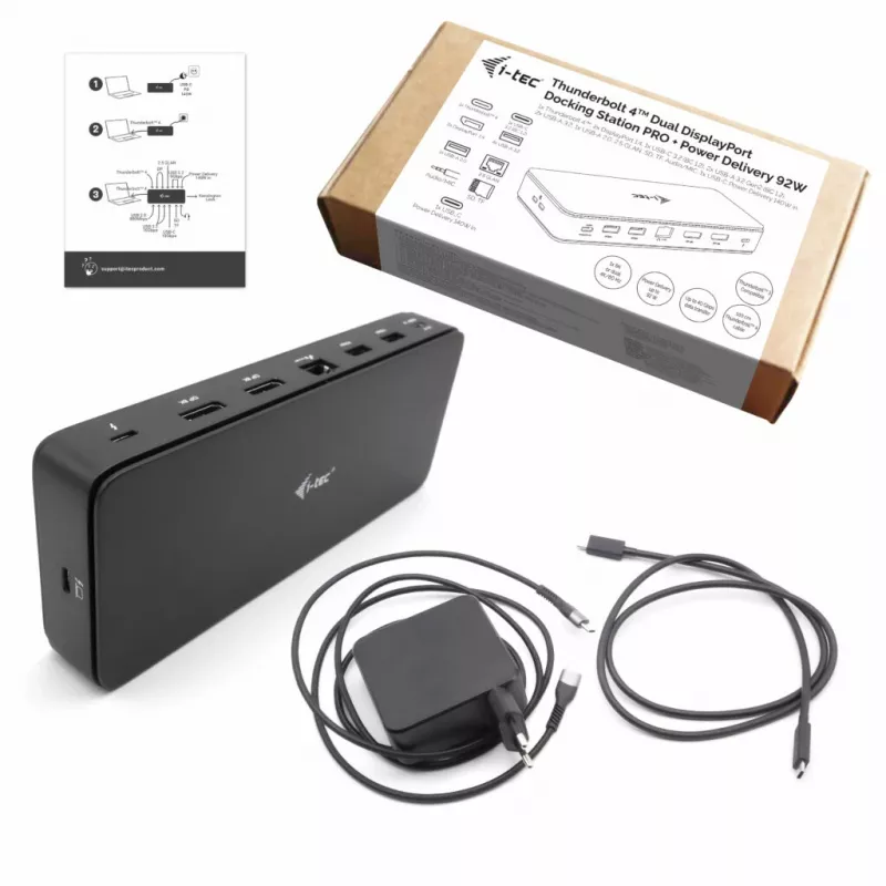 “i-tec” Thunderbolt 4 dviejų DisplayPort dokinimo stotis PRO + 92 W maitinimo tiekimas