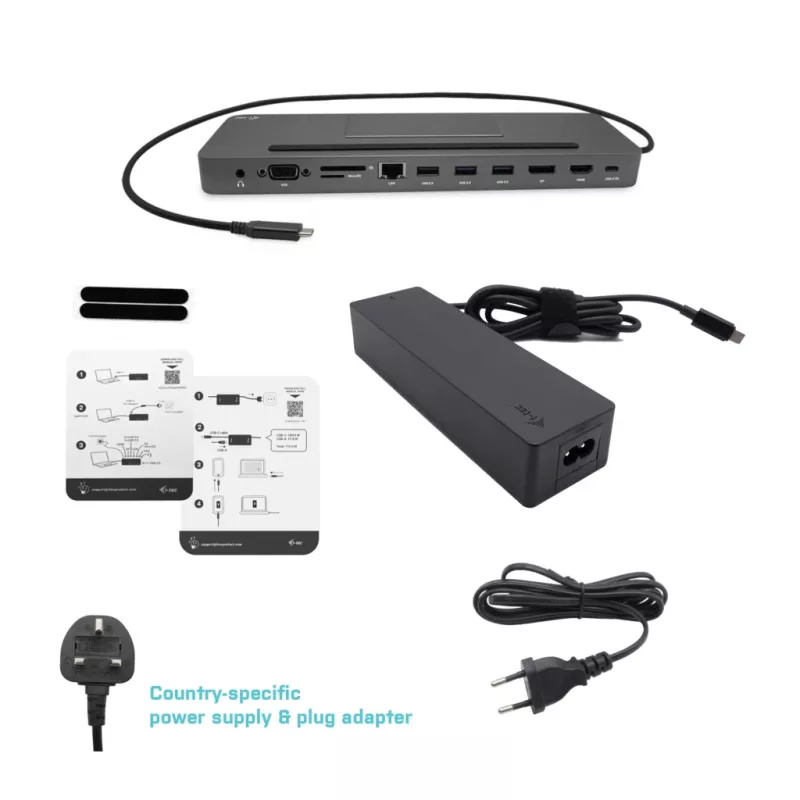 i-tec Metal SB-C Ergonomic 4K 3x Display Docking Station su maitinimo tiekimu 85 W + universalus įkroviklis 100 W
