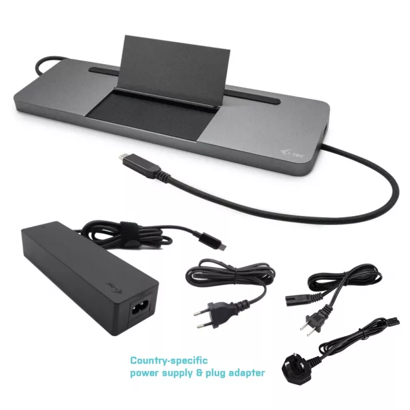 i-tec Metal SB-C Ergonomic 4K 3x Display Docking Station su maitinimo tiekimu 85 W + universalus įkroviklis 100 W