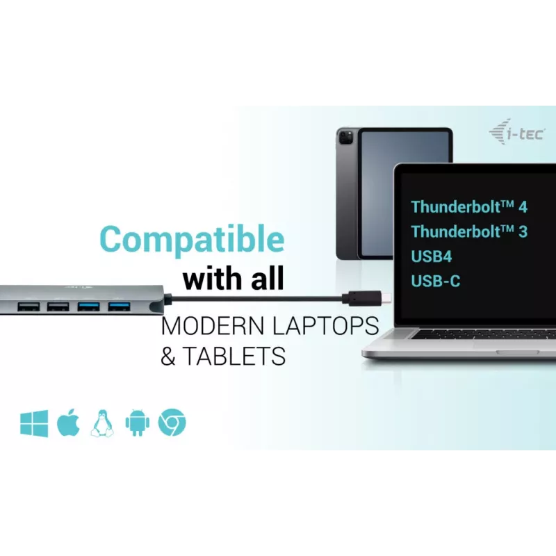 i-tec Metal USB-C Nano 2x Display Docking Station su PD 100 W + Įkroviklis 100W