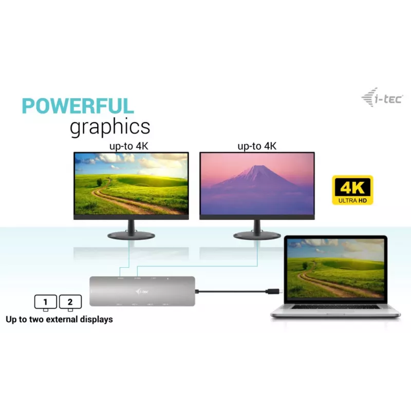 i-tec Metal USB-C Nano 2x Display Docking Station su PD 100 W + Įkroviklis 100W