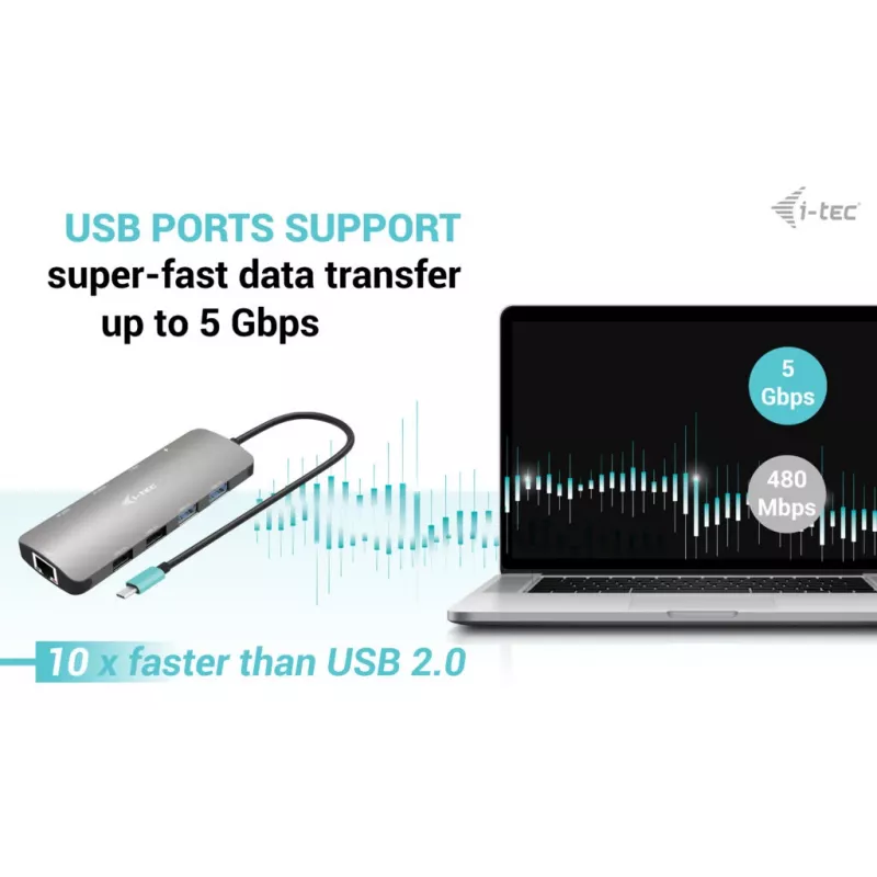 i-tec Metal USB-C Nano 2x Display Docking Station su PD 100 W + Įkroviklis 100W