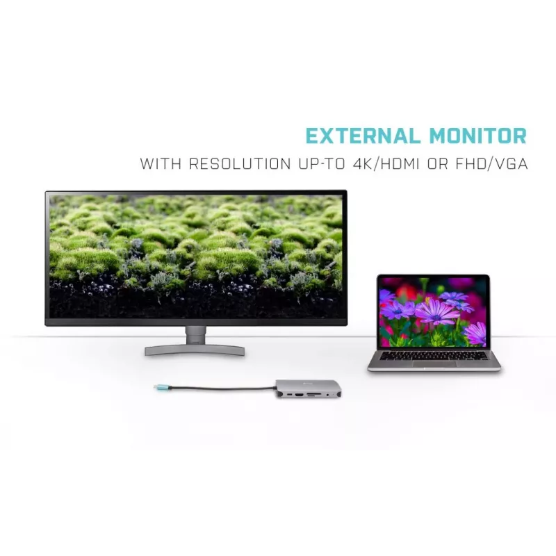 i-tec Metal USB-C Nano Dock HDMI/VGA su LAN ir 100 W įkrovikliu