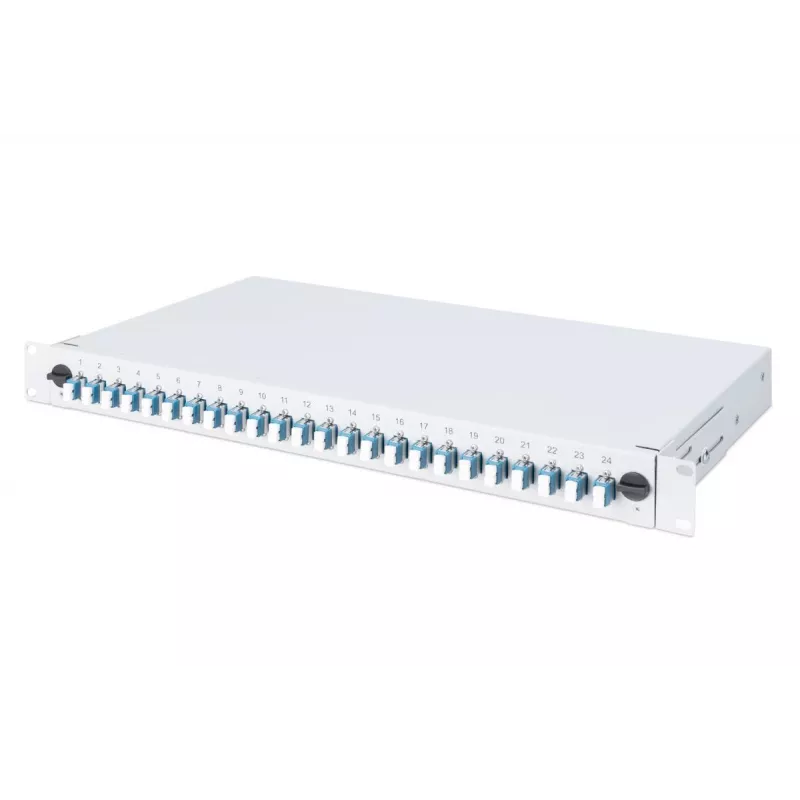 DIGITUS Fiber Optic Sliding Splice Box, 1U, Equipped 24x LC duplex, incl. M 25 Screw, Splice Cassette Singlemode OS2, Color Pigtails
