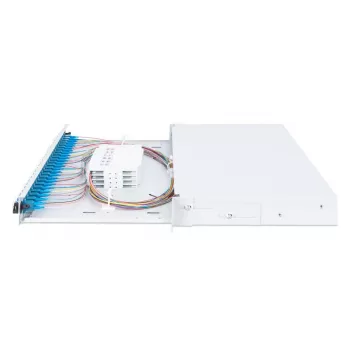 DIGITUS Fiber Optic Sliding Splice Box, 1U, Equipped 24x LC duplex, incl. M 25 Screw, Splice Cassette Singlemode OS2, Color Pigtails