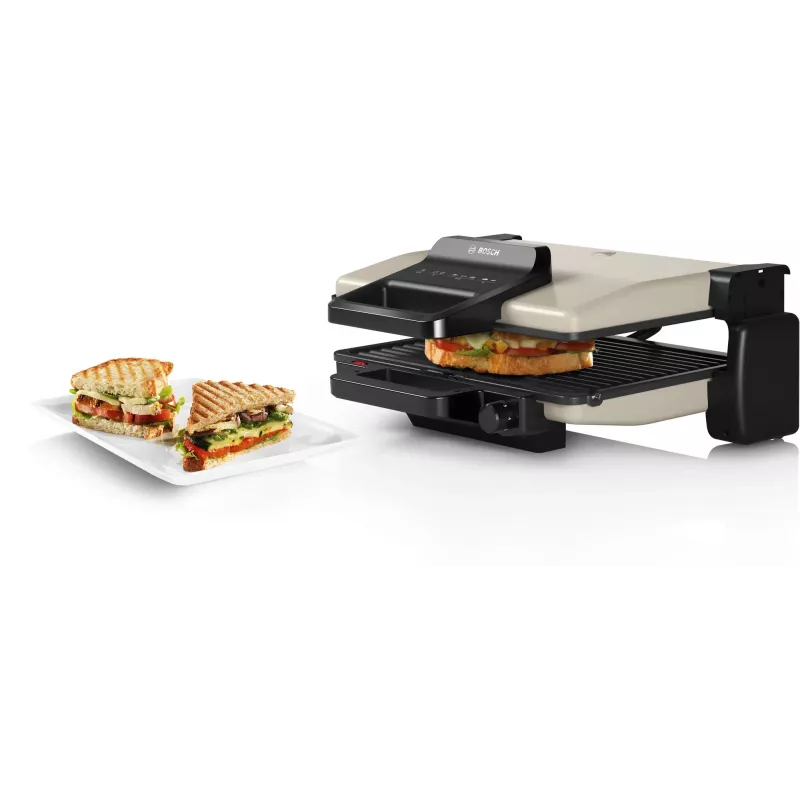 Kontaktinė kepsninė Bosch TCG3302 2000 W su 310x220 mm keraminėmis plokštėmis, reguliuojamu termostatu, nuimamomis indaplovėje plaunamomis plokštėmis