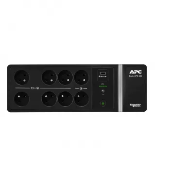 APC Back-UPS, 500VA/300W, pastatomas ir tvirtinamas prie sienos, 230V, 8 prancūziški/belgiški lizdai, USB Type A prievadas, vartotojo keičiama baterija