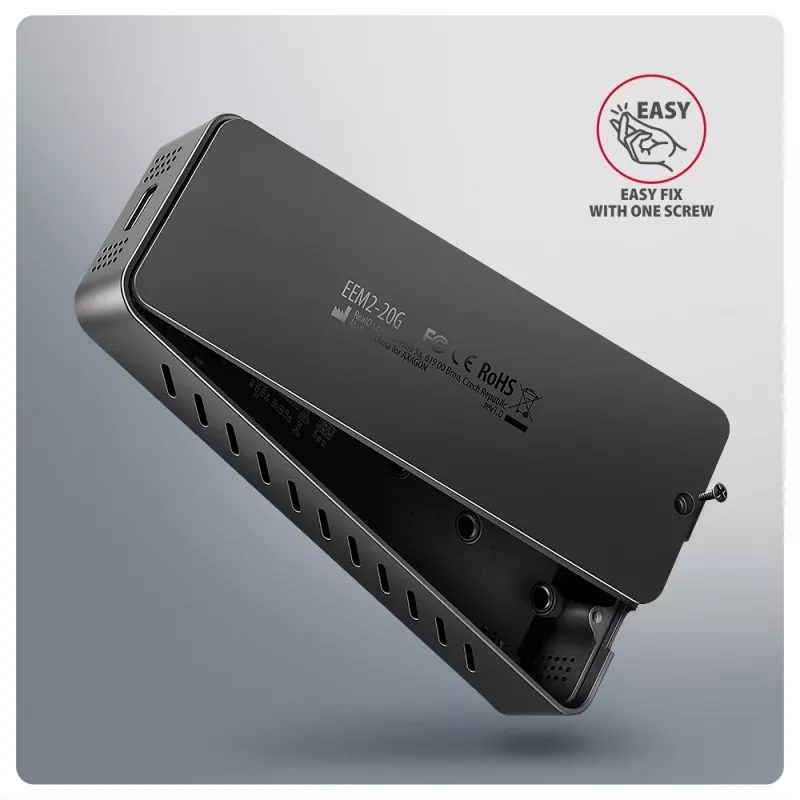 Axagon EEM2-20G USB-C 20Gbps - M.2 NVMe SSD ARMORED dėžutė, SSD korpusas, M.2, M.2, NVMe-oF, PCI Express, 20 Gbit/s, USB jungtis, juoda