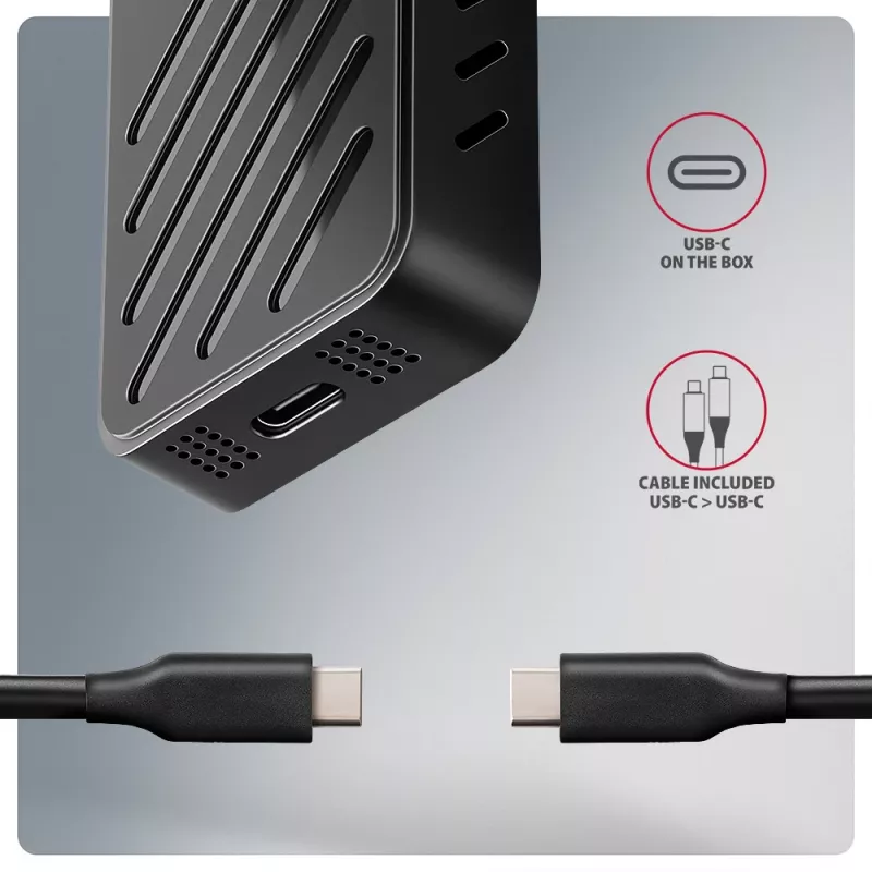 Axagon EEM2-20G USB-C 20Gbps - M.2 NVMe SSD ARMORED dėžutė, SSD korpusas, M.2, M.2, NVMe-oF, PCI Express, 20 Gbit/s, USB jungtis, juoda