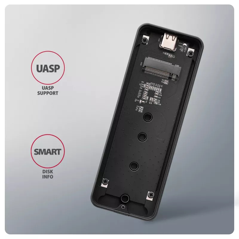 Axagon EEM2-20G USB-C 20Gbps - M.2 NVMe SSD ARMORED dėžutė, SSD korpusas, M.2, M.2, NVMe-oF, PCI Express, 20 Gbit/s, USB jungtis, juoda