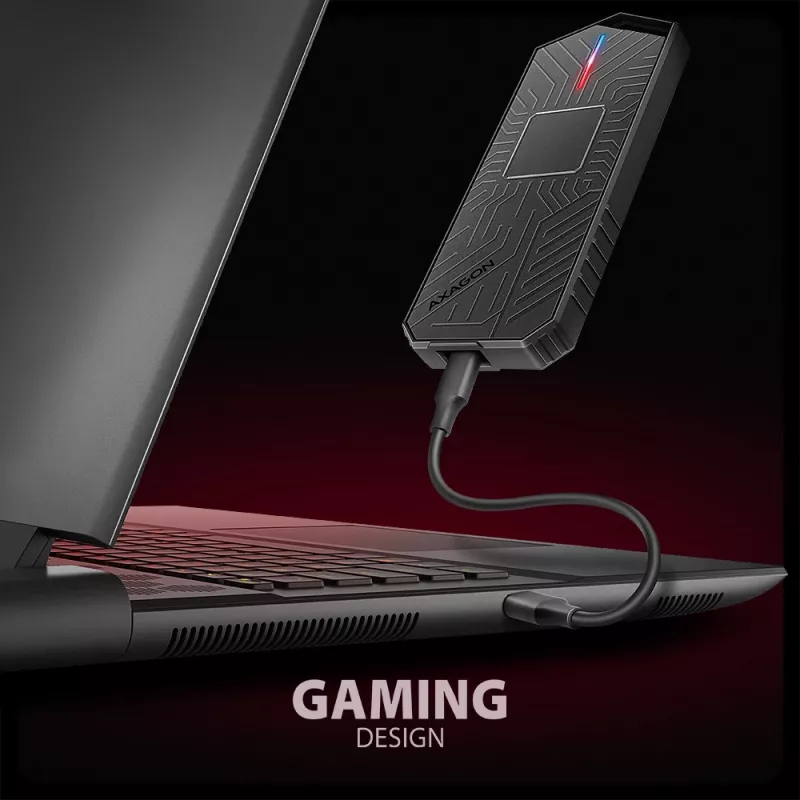 Axagon EEM2-GAM išorinis USB-C 10 Gbps metalinis dėklas M.2 NVMe ir SATA SSD diskams. Be varžtų
