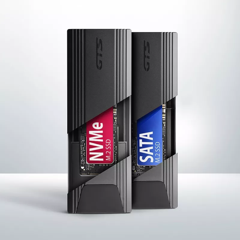 Axagon EEM2-GTS2 išorinė USB-C 10 Gbps metalinė dėžutė M.2 NVMe ir SATA SSD diskams. Be varžtų