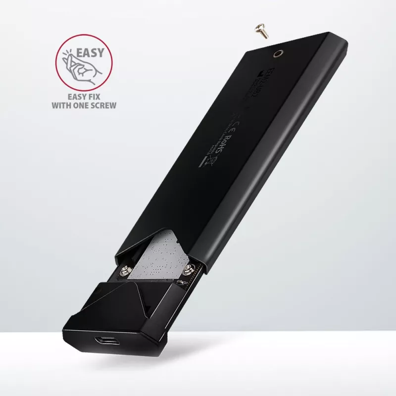 Axagon EEM2-UB2 išorinis USB-C 10 Gbps metalinis dėklas M.2 NVMe SSD diskams. Juodas.
