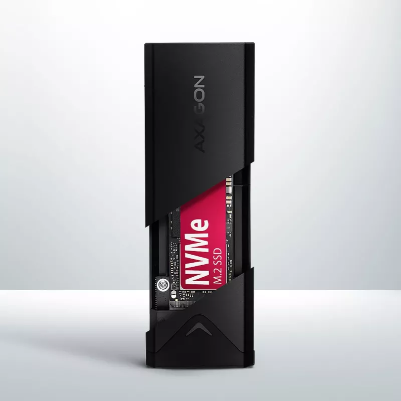 Axagon EEM2-UB2 išorinis USB-C 10 Gbps metalinis dėklas M.2 NVMe SSD diskams. Juodas.