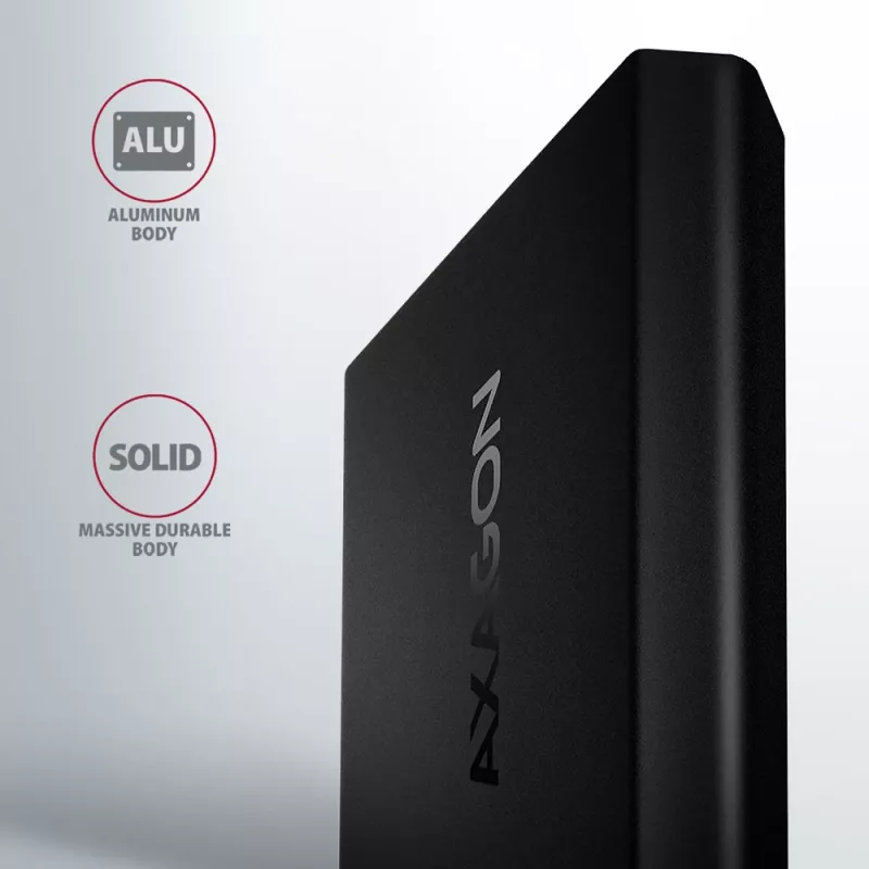 Axagon EEM2-UB2 išorinis USB-C 10 Gbps metalinis dėklas M.2 NVMe SSD diskams. Juodas.