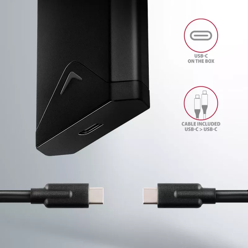 Axagon EEM2-UB2 išorinis USB-C 10 Gbps metalinis dėklas M.2 NVMe SSD diskams. Juodas.