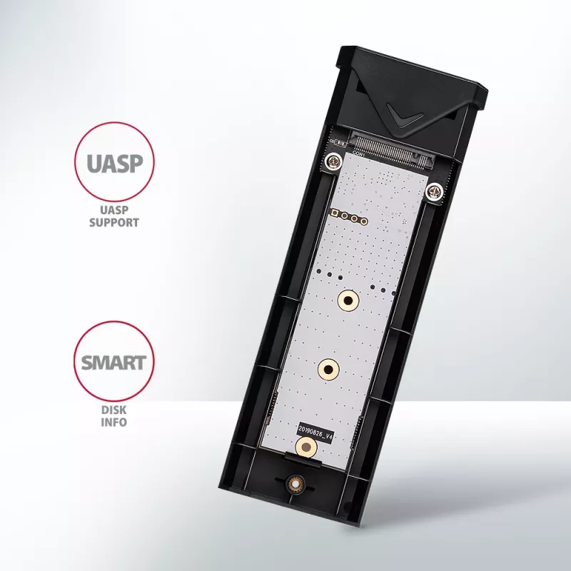 Axagon EEM2-UB2 išorinis USB-C 10 Gbps metalinis dėklas M.2 NVMe SSD diskams. Juodas.