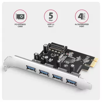 Axagon PCEU-430RS PCIe valdiklis 4x išor. USB-A 5Gbps prievadas