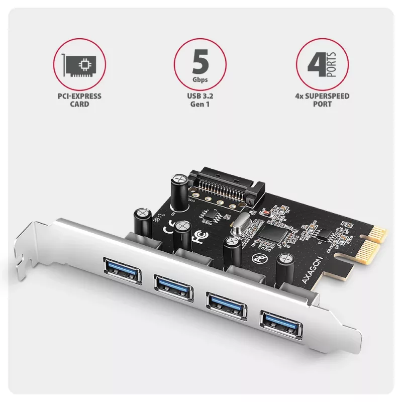 Axagon PCEU-430RS PCIe valdiklis 4x išor. USB-A 5Gbps prievadas