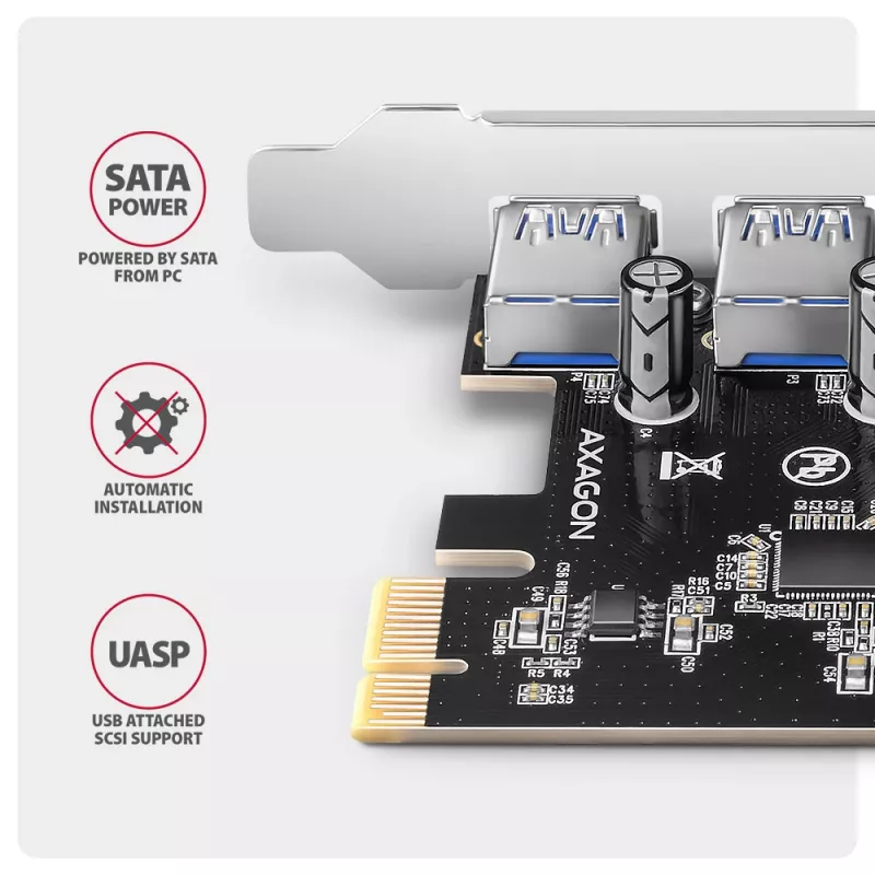 Axagon PCEU-430RS PCIe valdiklis 4x išor. USB-A 5Gbps prievadas