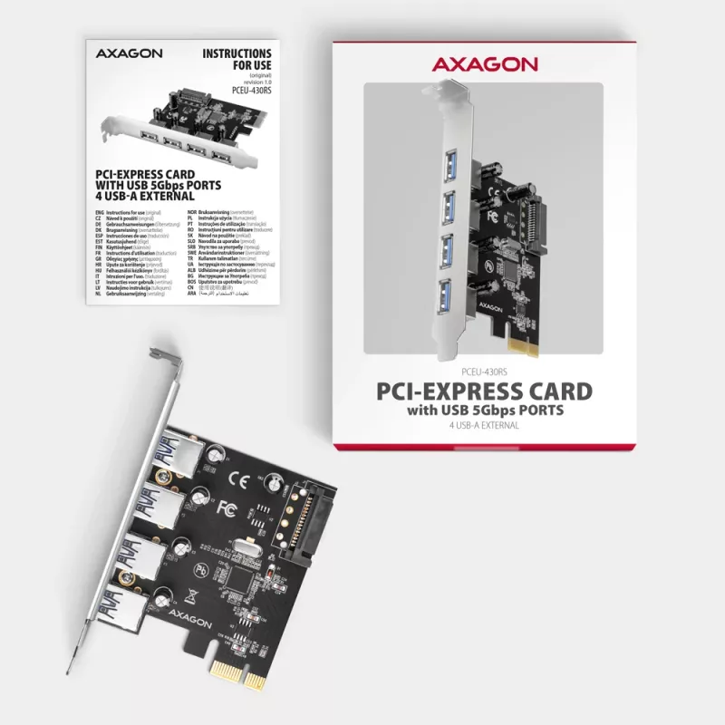 Axagon PCEU-430RS PCIe valdiklis 4x išor. USB-A 5Gbps prievadas