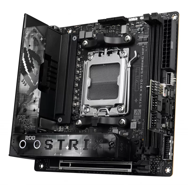 Pagrindinė plokštė ASUS ROG STRIX X870-I GAMING WIFI mini ITX · AMD X870 · Socket AM5 · DDR5 · 2 DIMM · Wi‑Fi 7 · Bluetooth 5.4